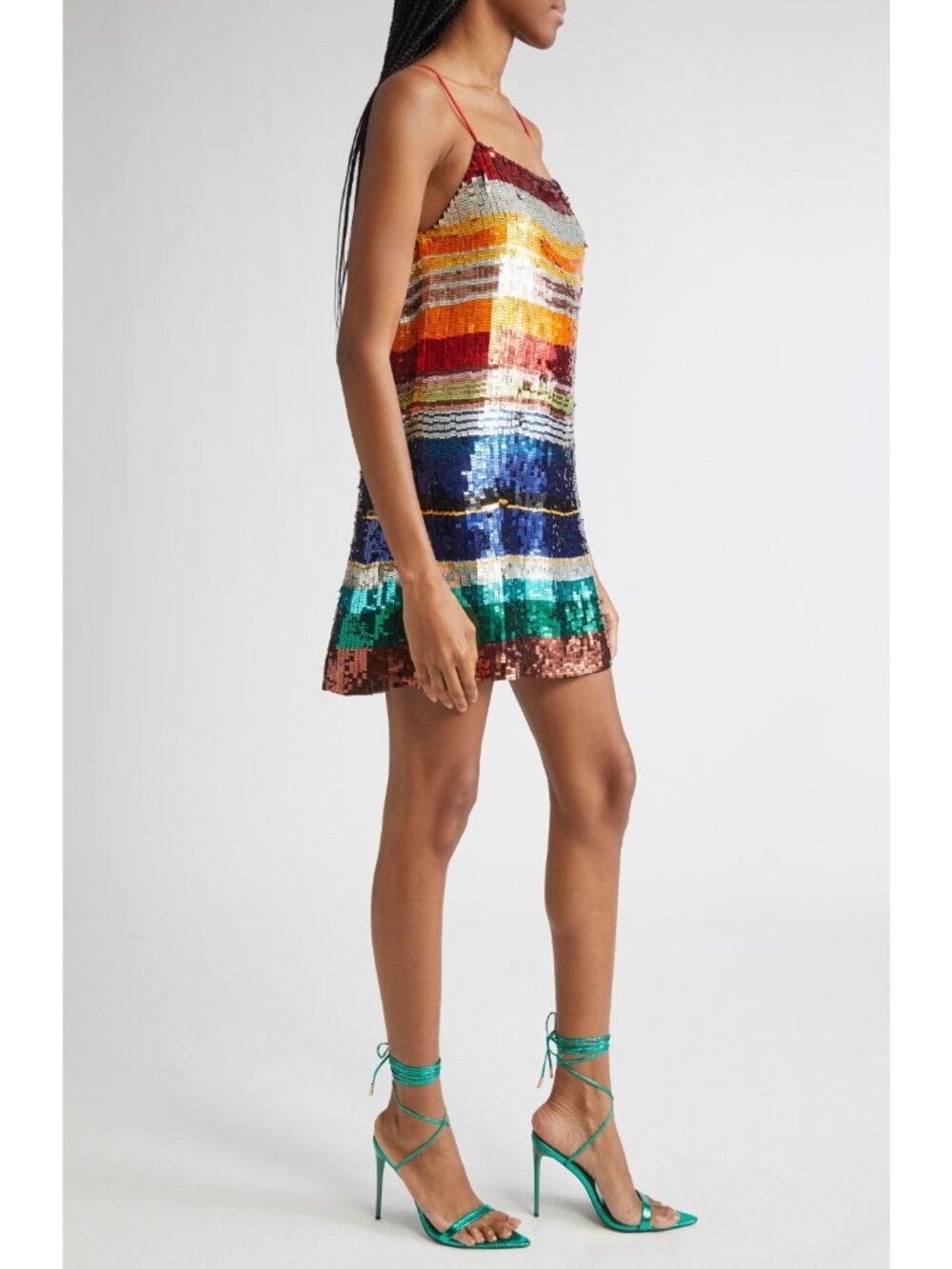 Alice + Olivia Bridget Women Rainbow Stripe Sequin Mini Dress Multicolor Size 8 - Picture 3 of 8